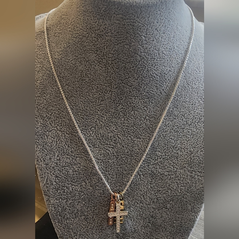 Elegant Silver and Gold Tone Cross Pendant Necklace